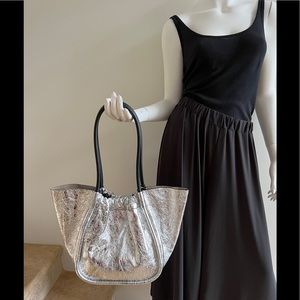 PROENZA SCHOULER Large Ruched Tote Handbag, Metallic Silver